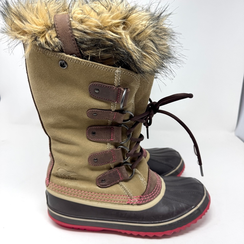 SOREL Joan of Arctic Faux Fur Winter Boots Tan and Pink - Picture 7 of 15